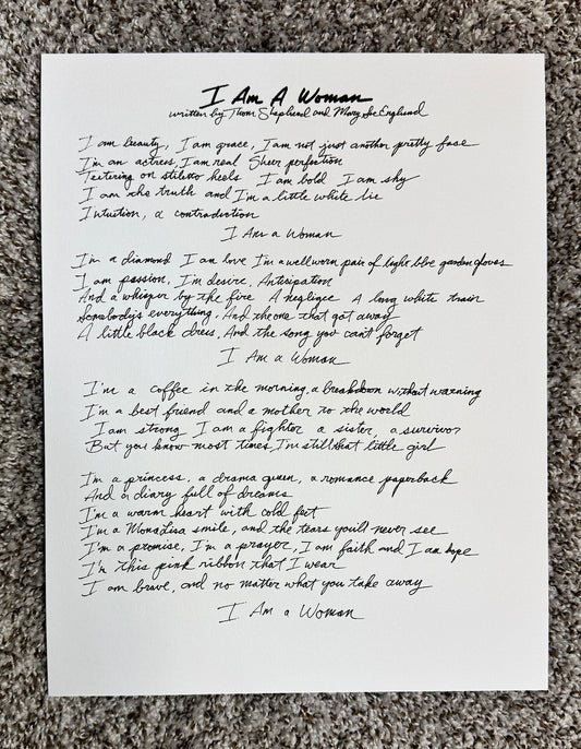 Hand Written Lyric - I Am A Woman